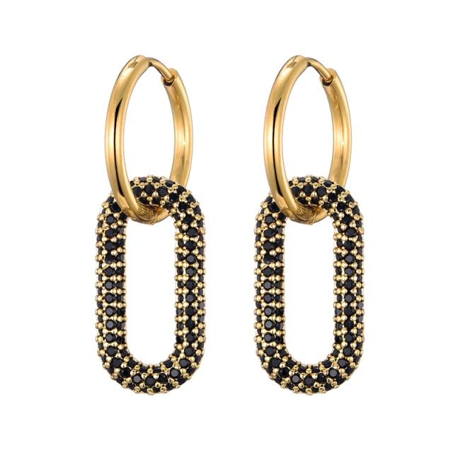 

LOVBEAFAS Новые круглые серьги-кольца из нержавеющей стали с цирконием, золотого цвета, медные овальные прямоугольные серьги для женщин Pendientes чёрный