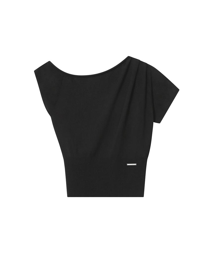 MISEKI SEOUL One Shoulder Sheer Knit Top Black