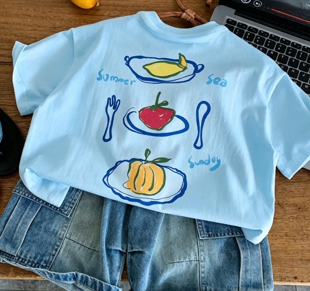 Children'S Korean Cartoon Printed Short Sleeved T-Shirt For Boys And Girls 2026 Summer New Baby Round Neck Loose Tops