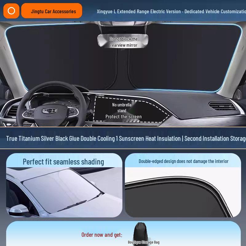 Geely Car Sunshade: Heat-Insulation Windshield Curtain for 25 Models, including Xingyue L, Xingyuan, Xingrui, Emgrand, Boyue L, and Panda MINI.