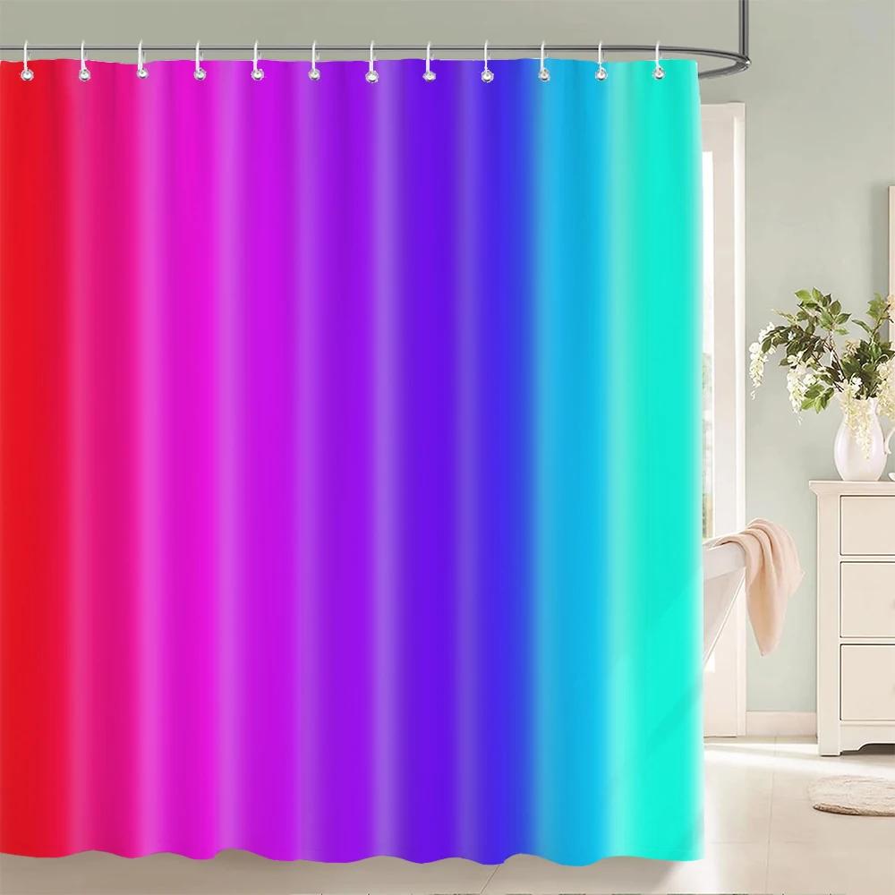 1 Pcs Shower Curtain Color Stripe Printed Bathroom Curtain Polyester Cloth Waterproof Home Decoration Curtain with Hooks