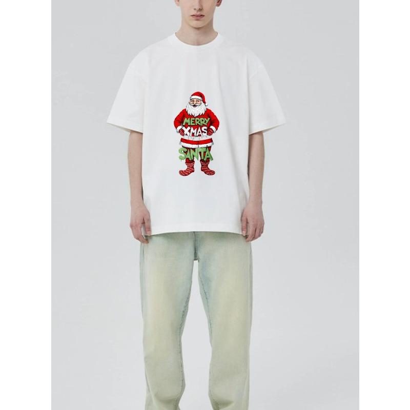 Black T-Shirt Merry Xmas Santa Claus Print Christmas Holiday Wear