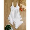 Plain Mesh Contrast Criss Cross Skirted 2 Piece Set Bikini, Scoop Neck Spaghetti Strap Twist Solid Color Women's Swimwear
