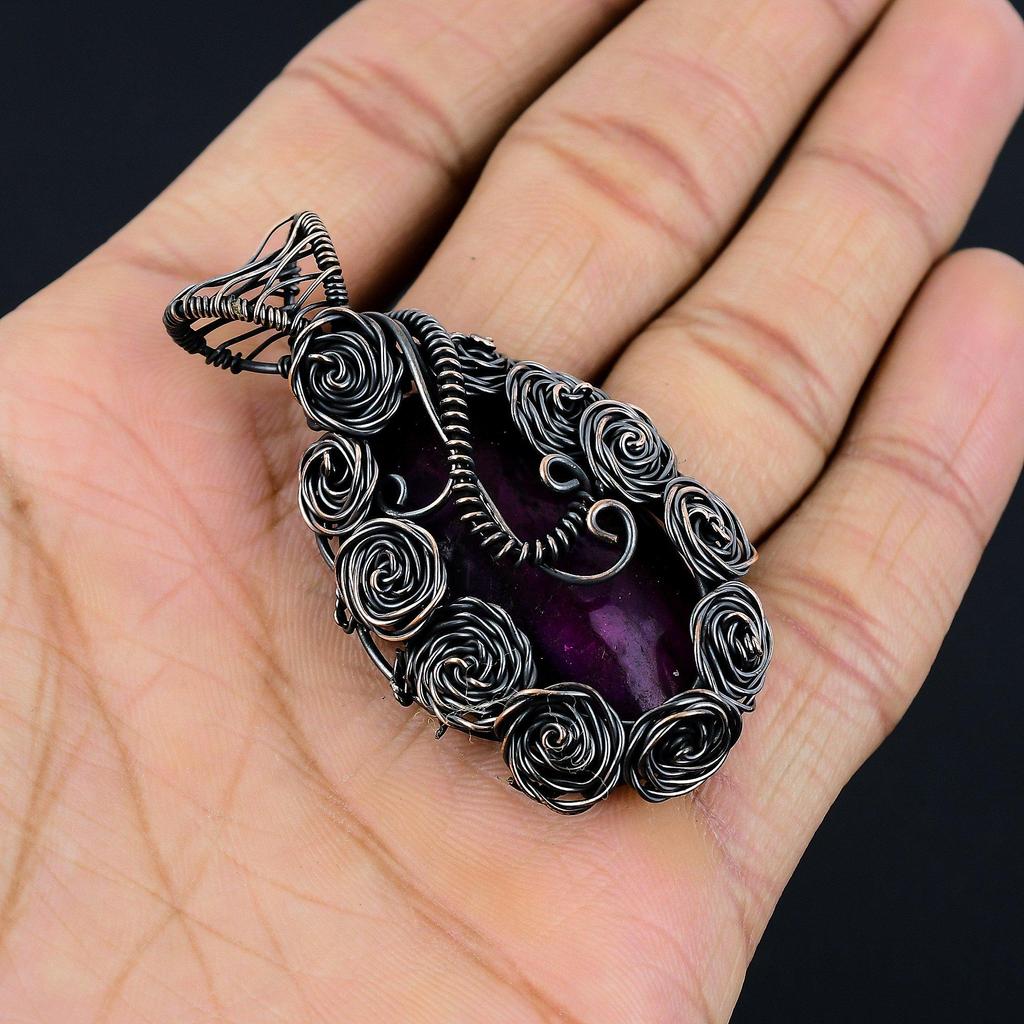 Pinker Flash Labradorit 999 Kupferdraht gewickelter Schmuck, Handgefertigter Wunderschöner Edelstein Schmuck Anhänger für Frauen