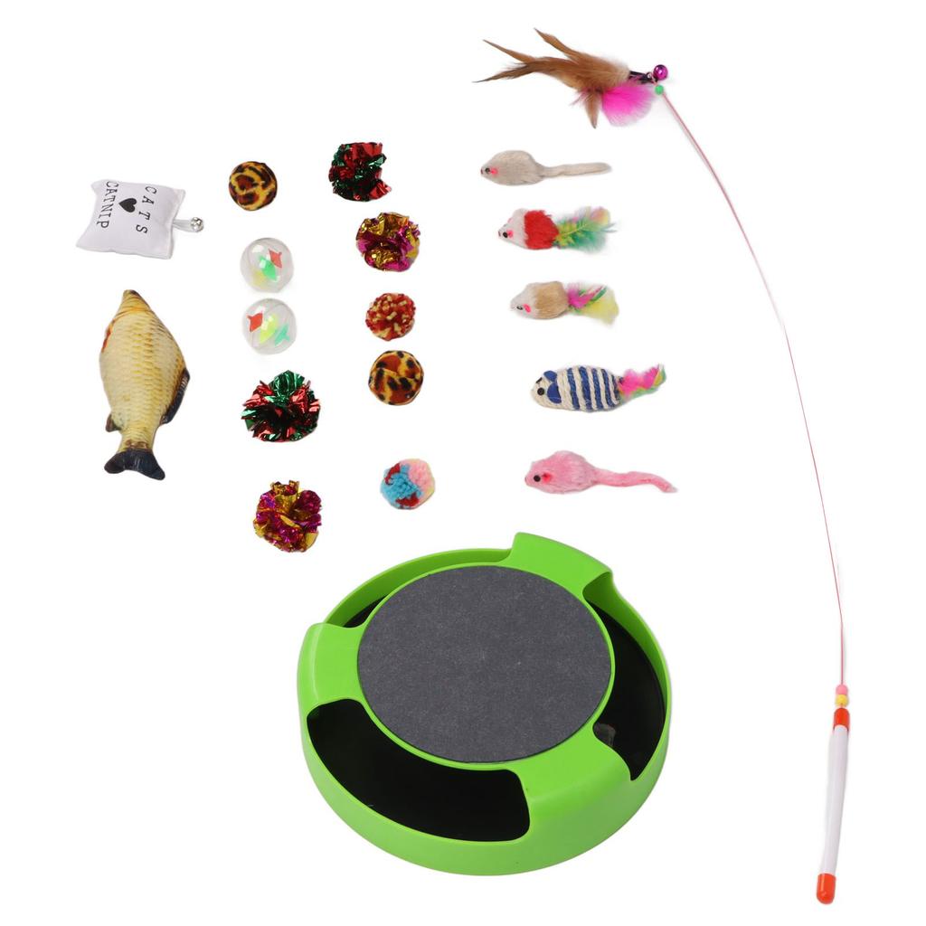 19Pcs Cat Mouse Catching Toys Pet Cat Toy Set Cat Scratching Mouse Plate Toy Funny Cat Stick Cat Toys