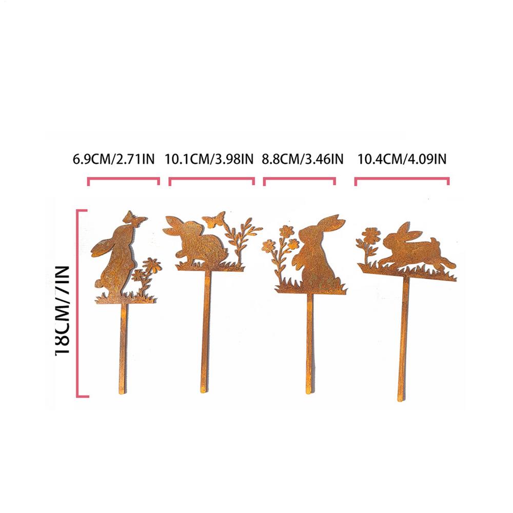 Iron Art Easter Bunny Garden Stakes Easter Rabbit Silhouette Set Rusty Animal Garden Flower Pot Grass Plug-in Decoration