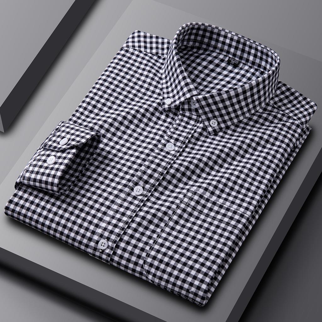 High Quality 100% Cotton Men's Shirts Long Sleeve Slim Fit Business Formal Striped Shirt Social Male Clothing Plus Size 5XL 6XL