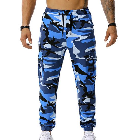 Men Sweatpants Camouflage Drawstring Elastic Waist Multi Pockets Streetwear Loose Ankle Tied Cargo Pants for Training Running Fitness
