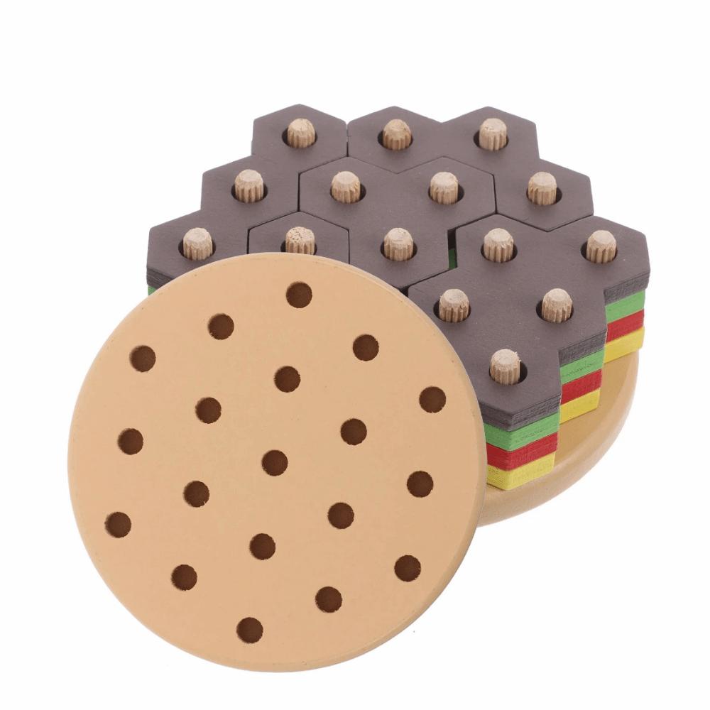 Creative Hamburger Puzzle Building Toys Wood Blocks Hamburger 3D Blocks  Children Early Learning