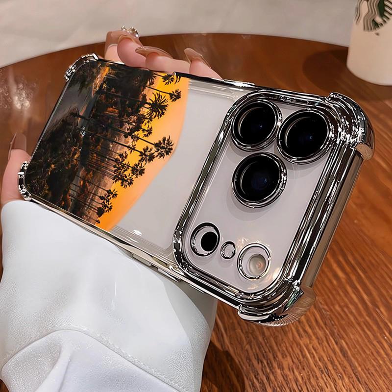 Western Sunset Pattern Shockproof Phone Case For iPhone 11 12 13 14 15 16 17 Pro Max Air Plus Electroplated Transparent Cover