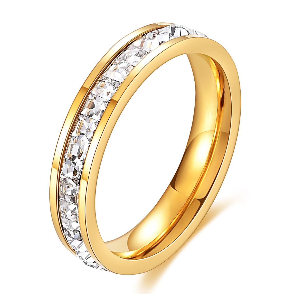 

VQYSKO Square Zircon Stainless Steel Ring White Zircon Engagement Party Accessories Geometric Couple Custom Ring 4 золотой