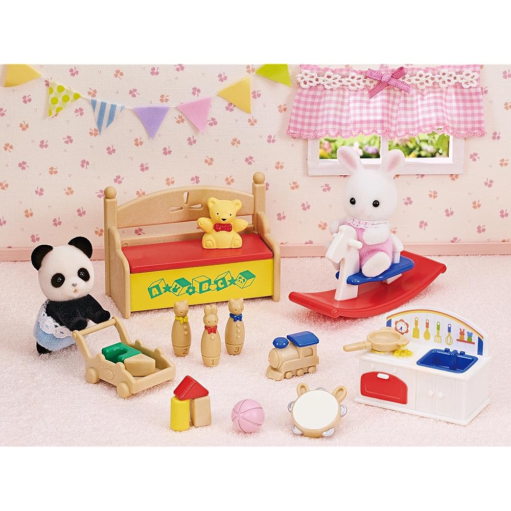 Sylvanian Families EPOCH Doll and Furniture Set White Rabbit and Panda Babies 3 Years and Up Toy Dollhouse
