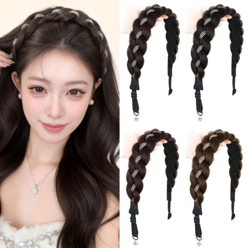Stylish Rhinestones Braids Headband Non-Slip Fishtail Braid Hair Hoop Easy Wig Headband  Party