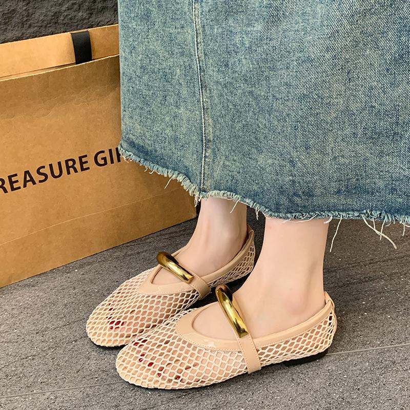 Fashion 2025 New Mesh Women's Flats Outdoor Breathable Soft Bottom Slip on Metal Decoration Flats Plus Size Casual Daily Walking Shoes