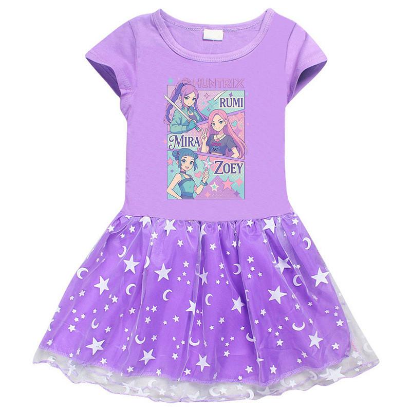 Girls Kpop Mira Zoey Rumi Hunters Printed Princess Lovely Mesh Dress