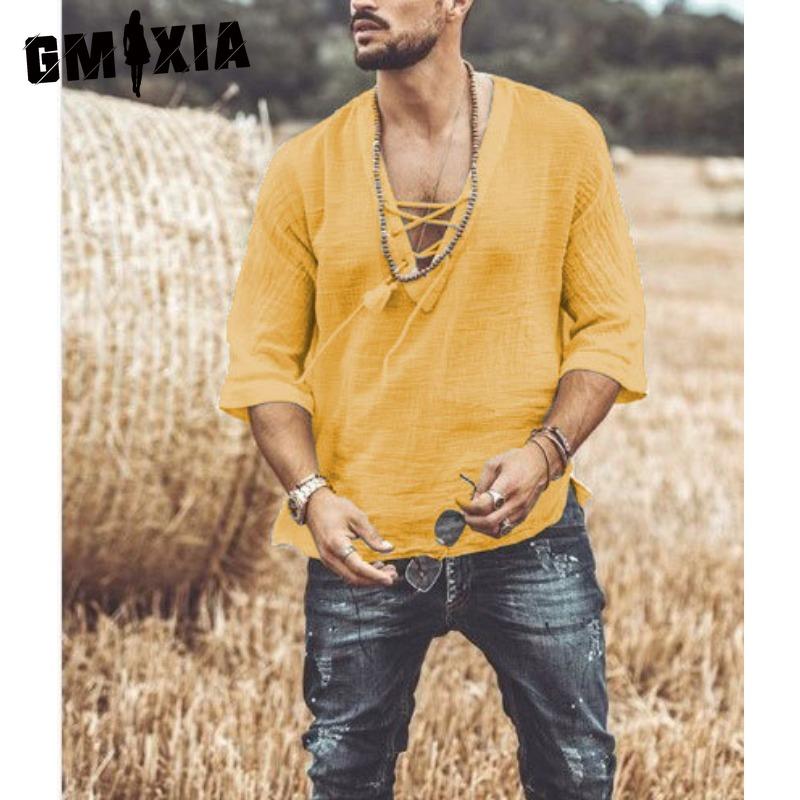 GMXIA Bawełniana koszulka z krótkim rękawem męska modna luźna koszula z krótkim rękawem z nadrukiem współczująca koszula