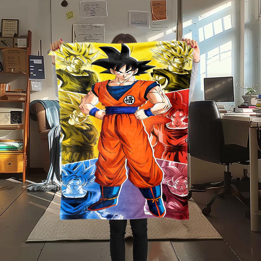 1 Stück Son Goku Druck Flanelldecke, Hohe Qualität für alle Jahreszeiten, Heimdekoration, Wärme und Komfort, Perfekt für Weihnachtsgeschenke