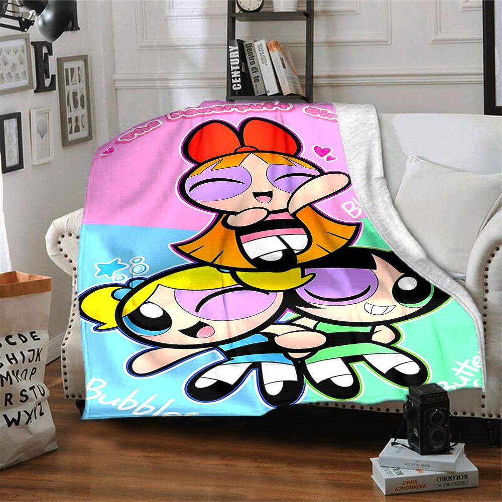 1pc Powerpuff Girls Flannel Throw Blanket Lightweight Soft Warm All Season Blanket for Sofa, Bed, Travel,L1028144