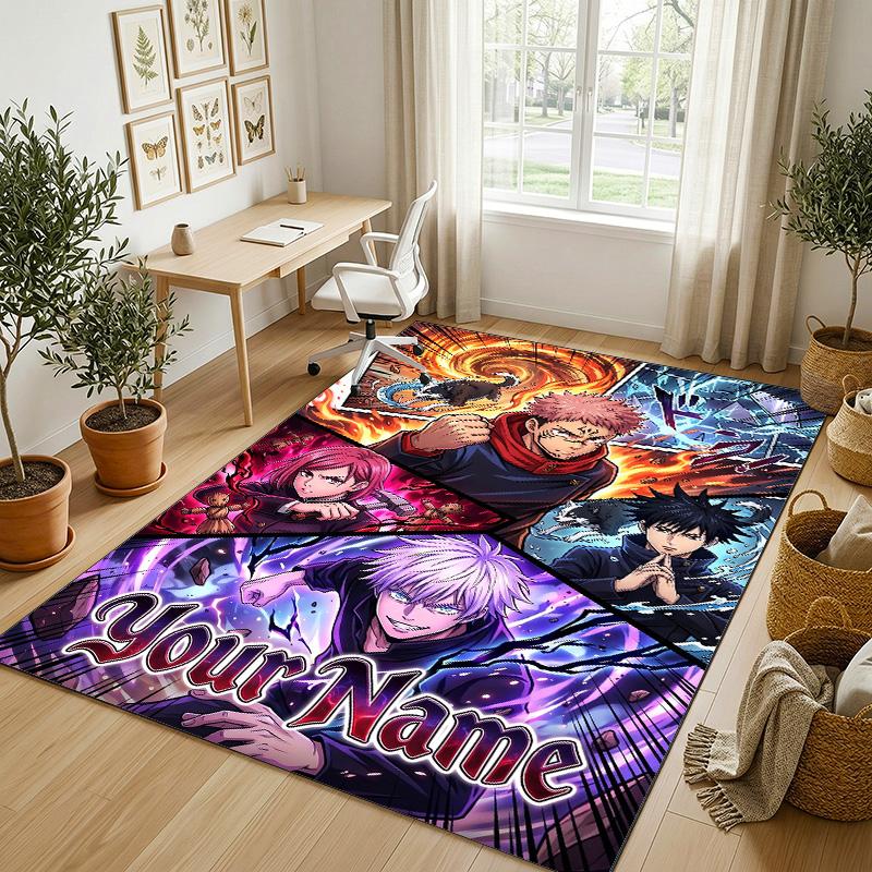 Personalized Crystal Velvet Carpet,Jujutsu Kaisen Custom Printed Name, Plush Area Rug For Home Indoor Decor