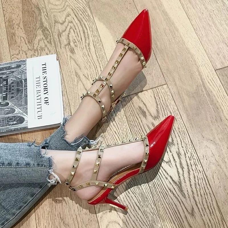 2024 Spring New High Heels Women Stiletto Heel Wild Sexy Pointed Toe Hollow Rivet Single Shoes Women Toe Sandals Women