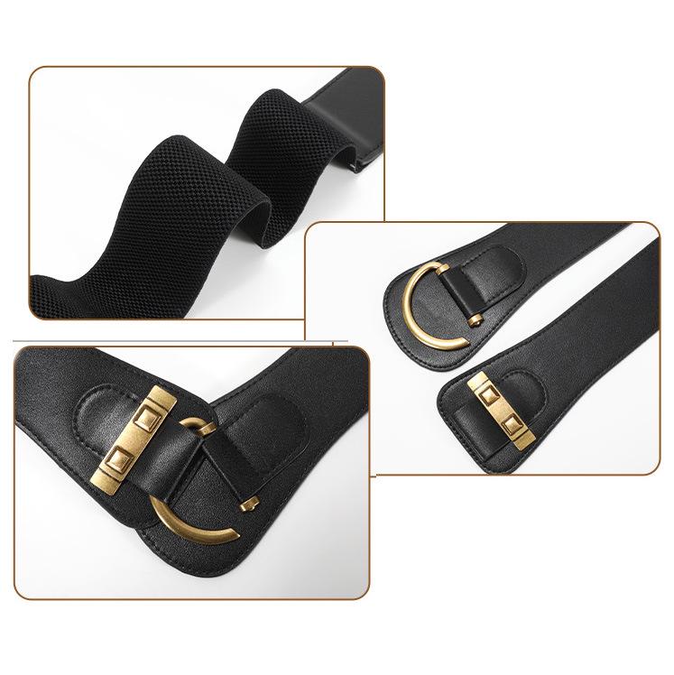 Vintage Schwarzer Elastischer Breiter Bund für Damen - Retro Mode Gürtel für Pulloverkleid