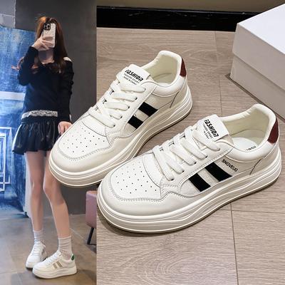 Cowhide Version~ Leather Platform White Shoes Women's Shoes Versatile Board Shoes 2025 Autumn New Casual Sports Shoes