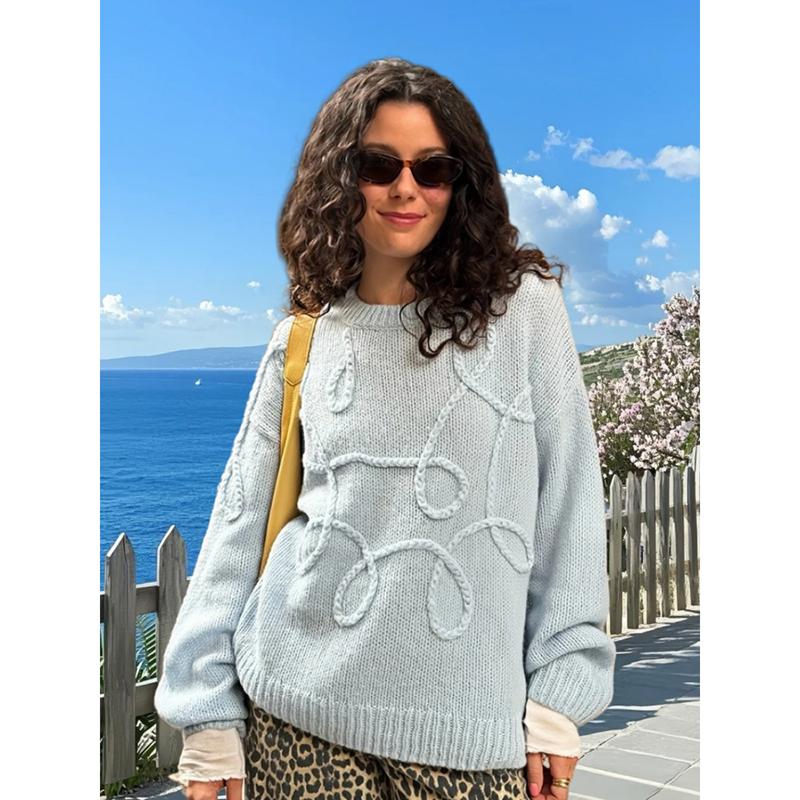 Fashion Casual Pullovers For Women Solid Color Round Neck Long Sleeve Knitted Sweater Loose Female Autunn Winter New