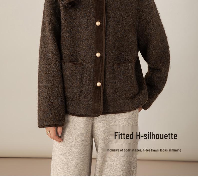 Xinge Women's 2025 Autumn/Winter French Chic Round Neck Woolen Jacket