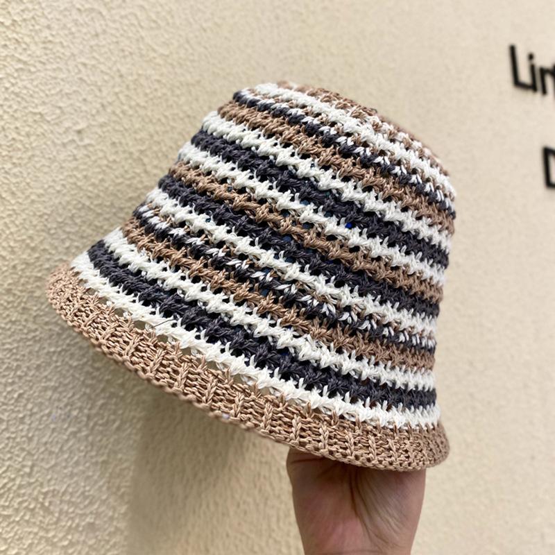 Spring and Summer Knitted Bucket Hat Color Matching Shows the Face Small Seaside Vacation Sunshade Anti-sun Hat Bucket Hat Tide