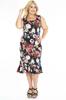 Women's Big Size Dress Patterned Black Plus Size Dress with Frilled Skirt