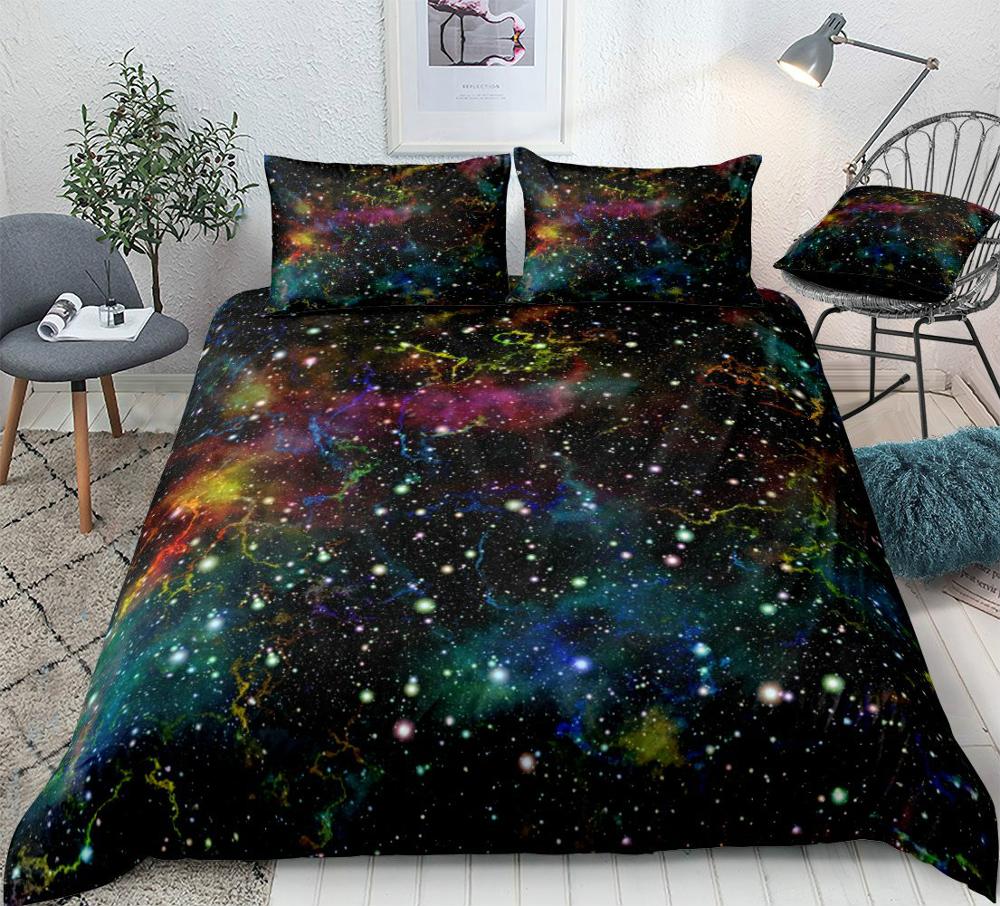Starry Sky King Queen Duvet Cover Colorful Galaxy Bedding Set Outer Space 2/3pcs Quilt Cover Glitter Polyester Comforter Cover