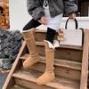 Thick-soled two-wear buckle belt, tall gray snow boots, non-slip and warm, knee-length Northeast cotton boots