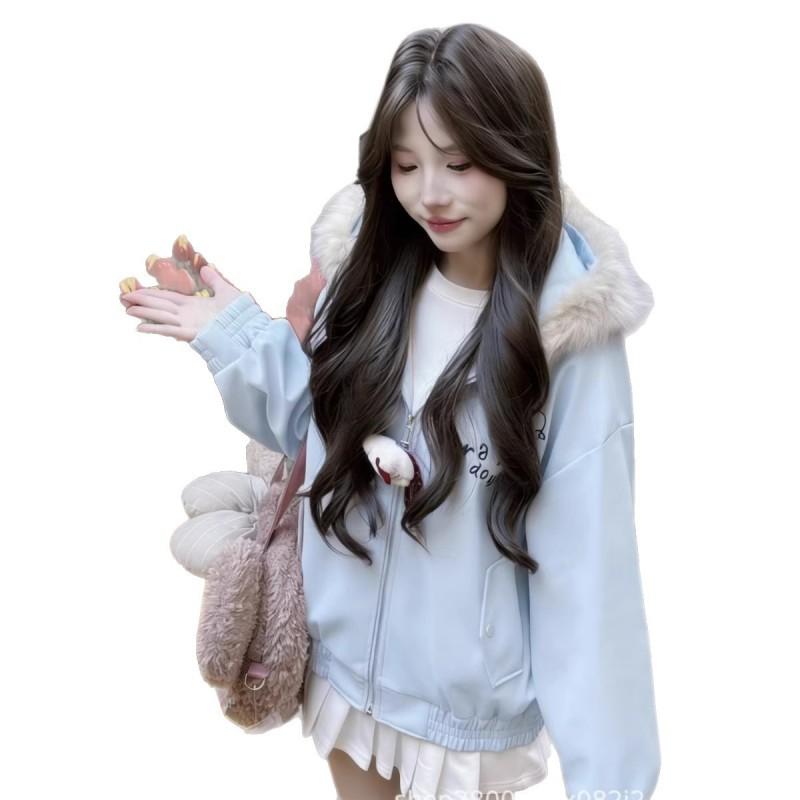 2026 Unisex Oversized Hooded Zip-Up Cotton Blend Sweater Jacket - Soft Sweet Korean Style Loose Fit