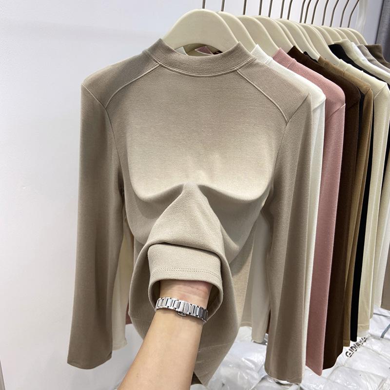 Double-sided German velvet bottoming shirt for women's autumn and winter with warm semi-turtleneck slim-fit top