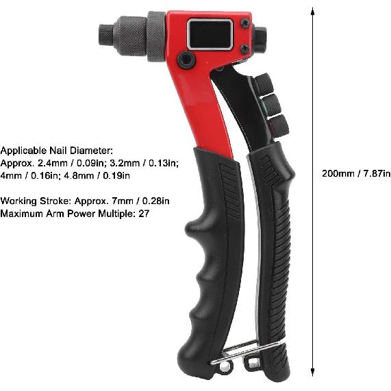 BC‑BT958 Manual Riveting Tool, Blind Riveter, Hand Rivet Gun, Hand Tool Anti‑Slip Handle, for Automobile Assembly, Elevator, Black red