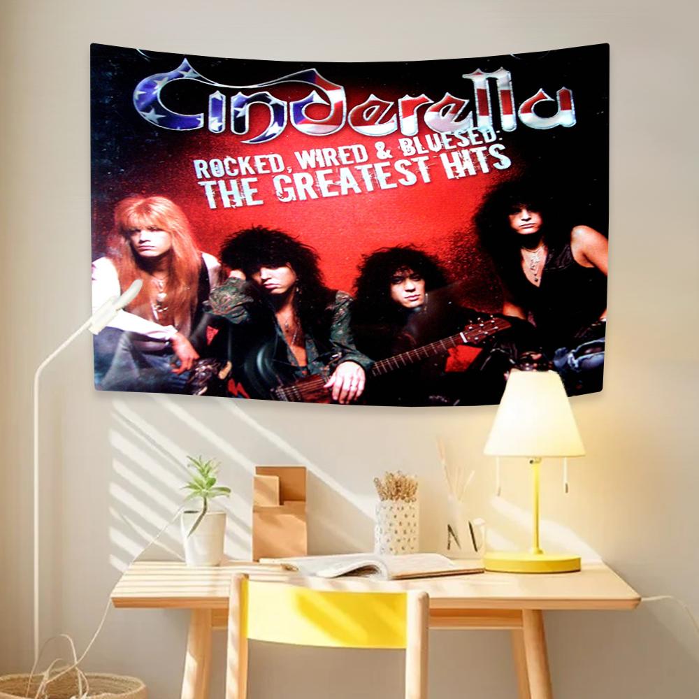 Retro Rock Band Tapestry Cinderellas Heavy Metal Music Poster Home Decor Bedroom Dorm Background Cloth Concert Banner Fans Gift