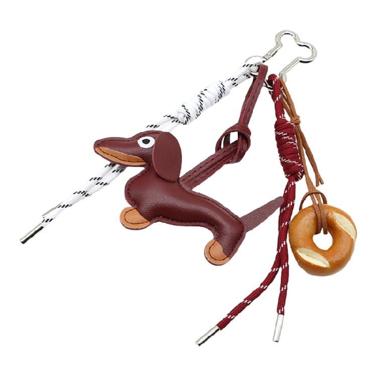 Fashion Keyholders Sausage Dog Keychain Chocolate Keyrings Creative Bag Charm PU Keychain Braided Rope Bag Pendant