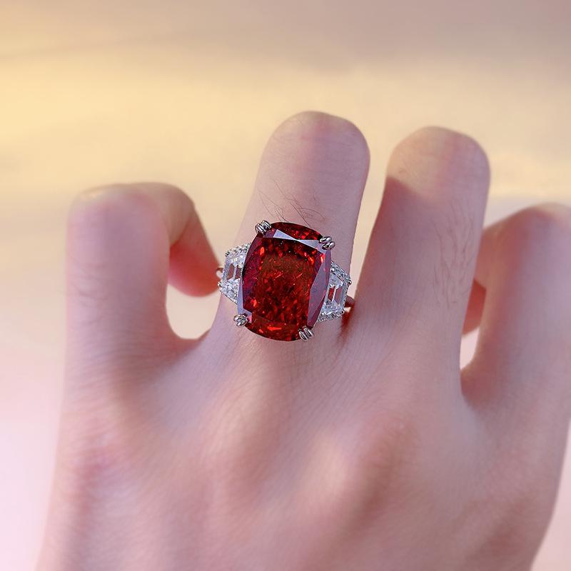 2023 Women's S925 Silver High Carbon Diamond Square Pigeon Blood Red Ring - Simple & Versatile Fashion Accessory
