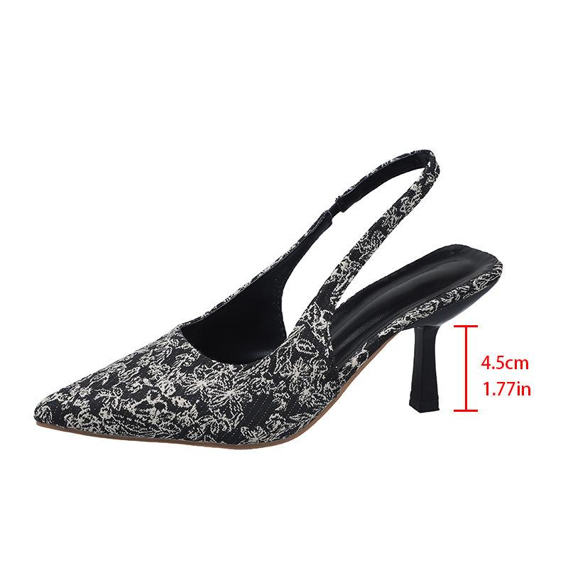 Summer new printed high heels women's large size sexy pointed thin heel bag head sandals