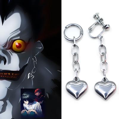 Death Note Ryuuku Drop Earrings Men Women Heart Earring Circle Ear Clips Alloy Earring Anime Cosplay Gifts