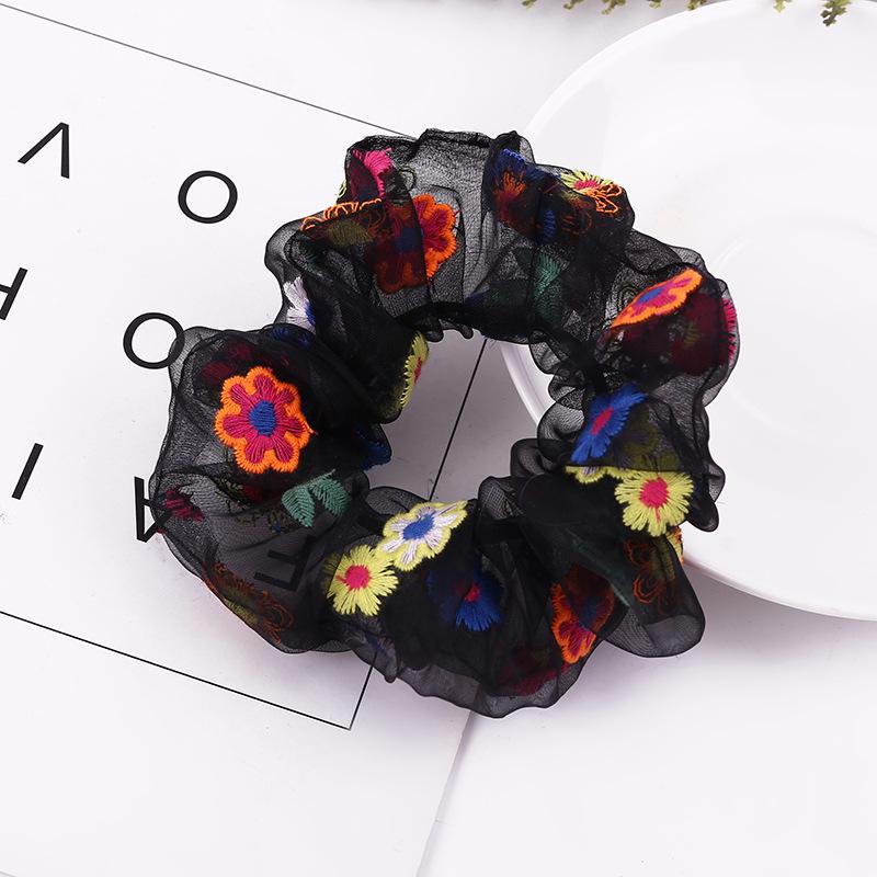Korean Style Flower Embroidery Scrunchies - 2020 Cute Women's Hair Accessories