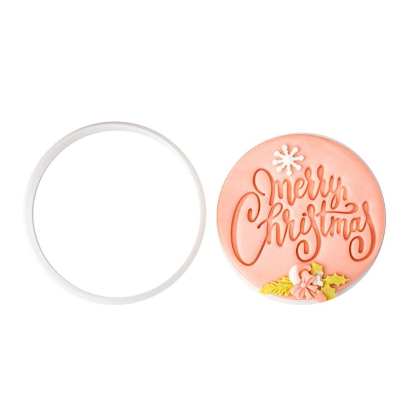 

Creative Christmas Cookie Stamp with English Blessing Food Grade Fondant Mold Biscuit Maker for Festival Baking Needs