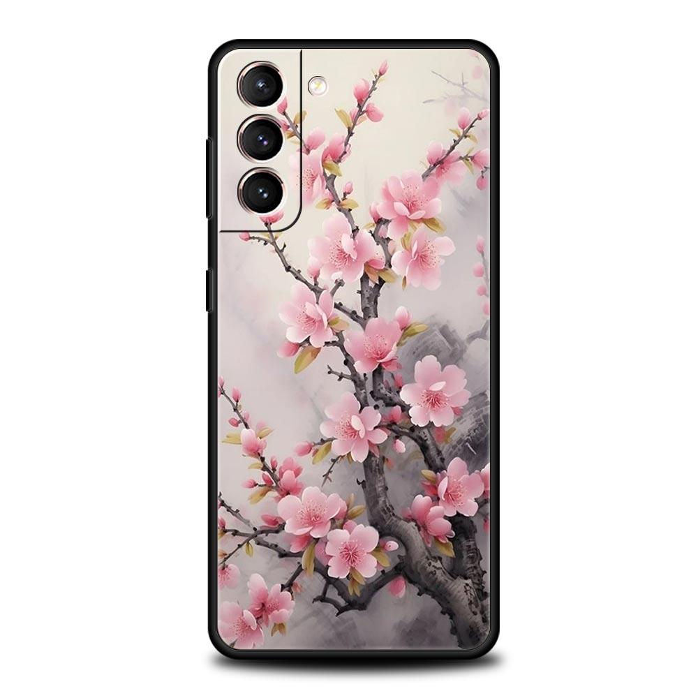 Cherry Blossom Tree Phone Case For Samsung Galaxy S24 S23 Ultra S22 S21 S20 FE 5G S10 S10E S9 Plus S8 Soft Silicone Black Cover