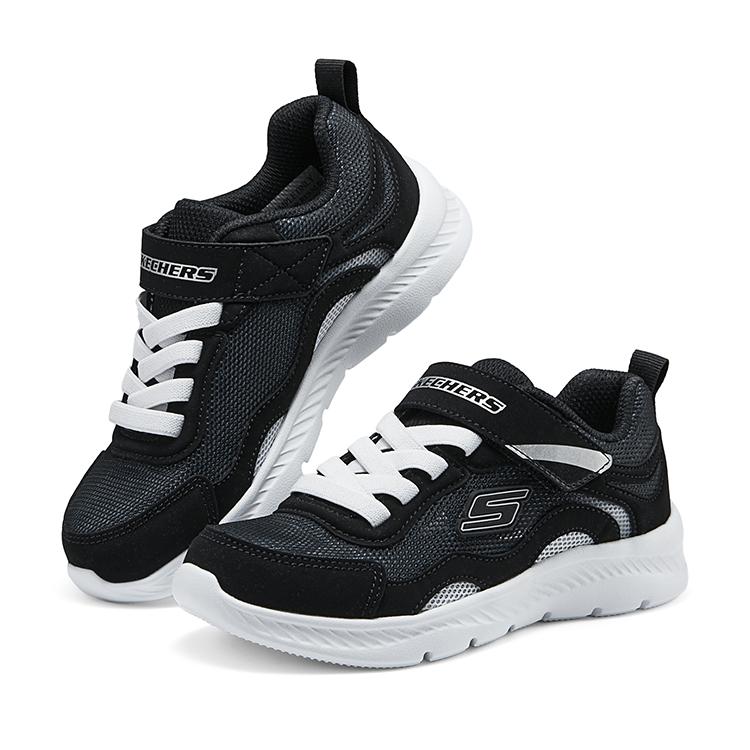 Skechers Rzepy Bieganie Sportowe Wygodne Wszechstronne Trwałe Oddychające Niskie Codzienne Buty Trampki Dziecięce Czarne Białe 405283L-BKW