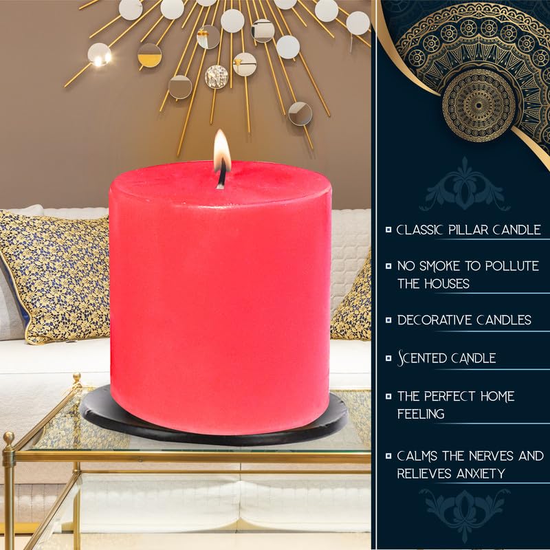 Paraffin Wax Scented Pillar Candles for Home Décor Smokeless & Dripless Candle (Rose - Red) Set of 3