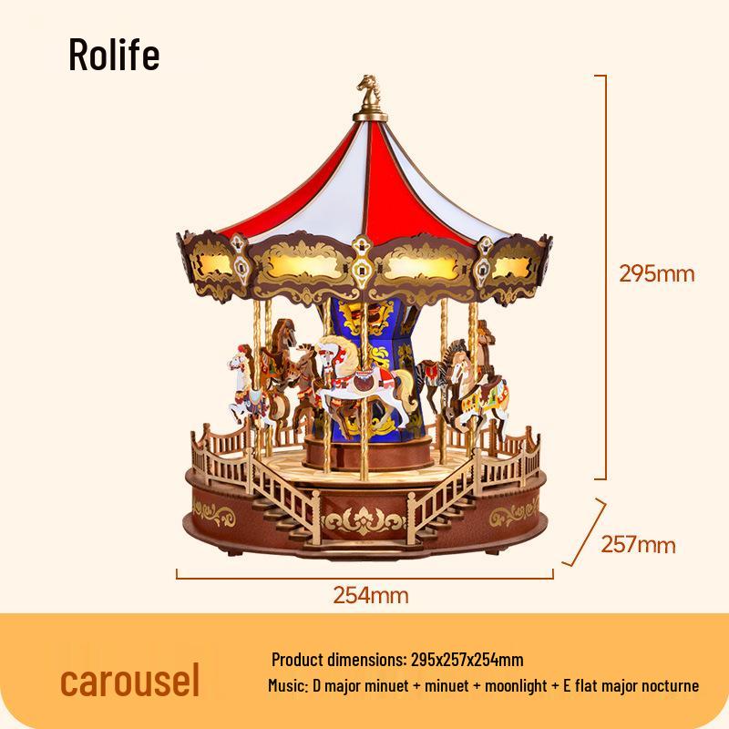 

Rolife Карусель Музыкальная шкатулка Сделай сам: Набор для ручной сборки для детского, причудливого строительного опыта - Идеальный подарок для девочек