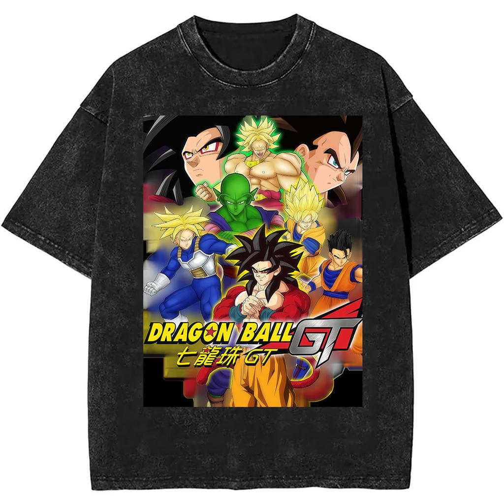2026 Summer Dragon Ball Nostalgic T-Shirt 100% Cotton Heavyweight Washed Retro Oversized Men's Anime Print Streetwear Unisex