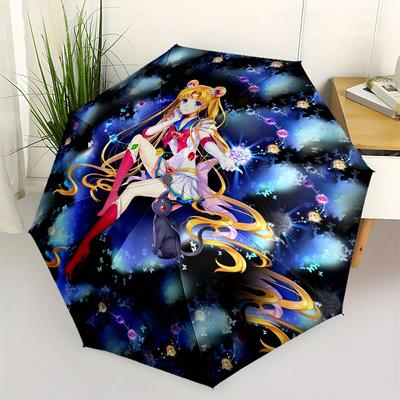 Sailor Moon Anime T Shirt  Cute Cat and Magical Girl Design Umbrella, Portable 3 Fold Compact Umbrella for Men & Women,S82