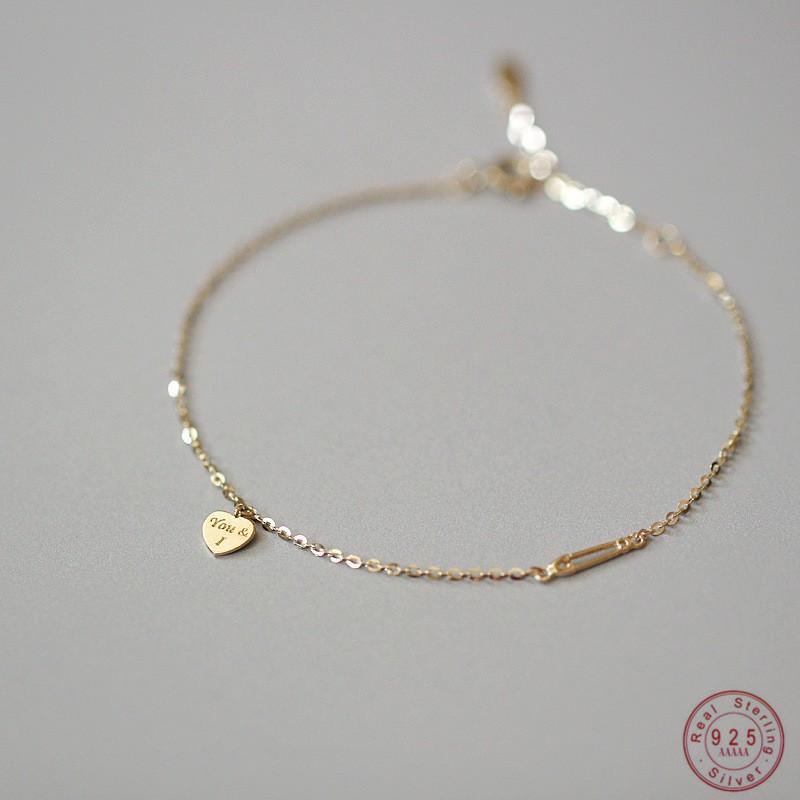 925 Sterling Silver Plated 14K Gold Temperament Simple Heart Bracelet for Women Girlfriend Valentine's Day Gift Jewelry