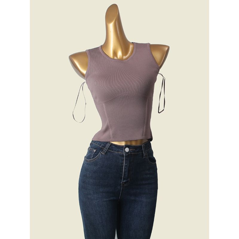 American Style Sexy O-neck Short Vest Foreign Trade Original Order Silm Stretch Sleeveless Summer Outwear Sling Tops